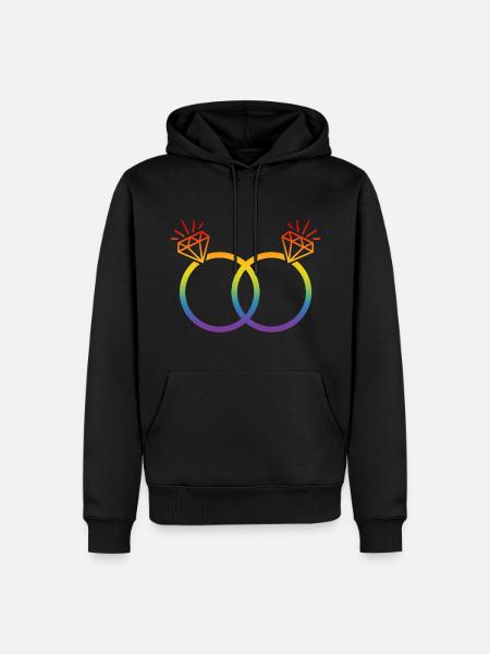 LGBT Wedding Rings Wedding Bachelor Party Couple Rainbow Diamond - Men’s Premium Organic Hoodie - black