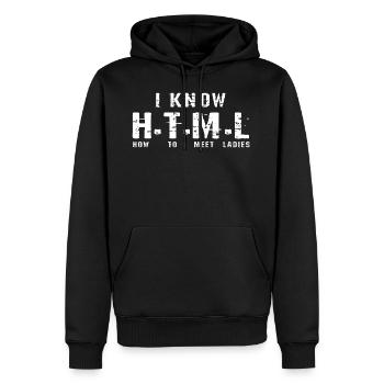 HTML programmer - Men’s Premium Organic Hoodie - black - Front - Nico (187cm)
