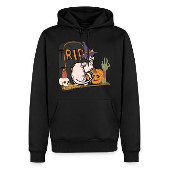Mignon et effrayant chat d’Halloween Sphynx - Sweat à capuche Premium bio Homme - noir - Devant - Nico (187cm)