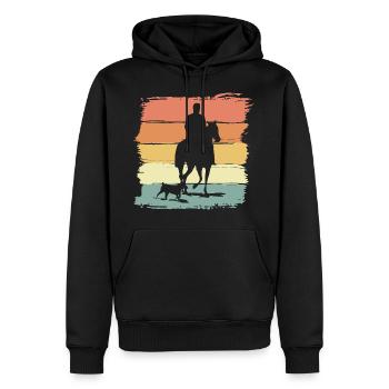 Monter à cheval avec chien rétro vintage - Sweat à capuche Premium bio Homme - noir - Devant - Nico (187cm)