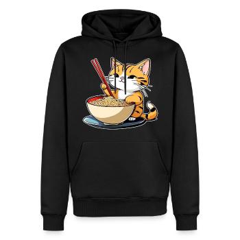 Cute cat with ramen noodles - Men’s Premium Organic Hoodie - black - Front - Nico (187cm)