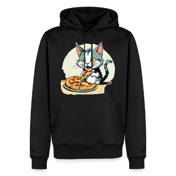 Le chat adore la pizza - Sweat à capuche Premium bio Homme - noir - Devant - Nico (187cm)