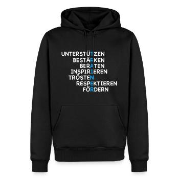 Trainer - Support und Förderung - Männer Premium Bio Hoodie - Schwarz - Vorne - Nico (187cm)