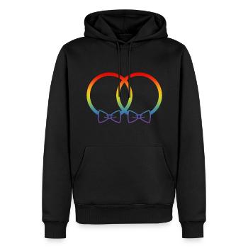 Alliances LGBT Mariage Enterrement de vie de garçon Couple Arc-en-ciel Noeud papillon - Sweat à capuche Premium bio Homme - noir - Devant - Nico (187cm)