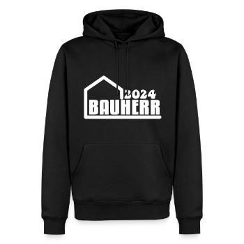 Bauherr 2024 - Männer Premium Bio Hoodie - Schwarz - Vorne - Nico (187cm)