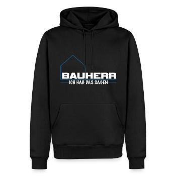 Bauherr ich hab das sagen Baustellen Outfit - Männer Premium Bio Hoodie - Schwarz - Vorne - Nico (187cm)