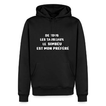 Taureau de Camargue préféré le simbèu - Sweat à capuche Premium bio Homme - noir - Devant - Nico (187cm)