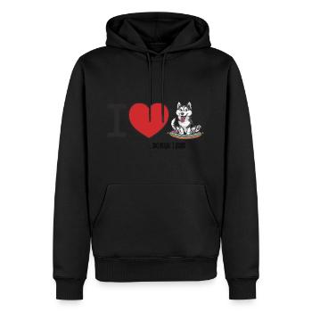 I love huskies and may be 3 people - Männer Premium Bio Hoodie - Schwarz - Vorne - Nico (187cm)