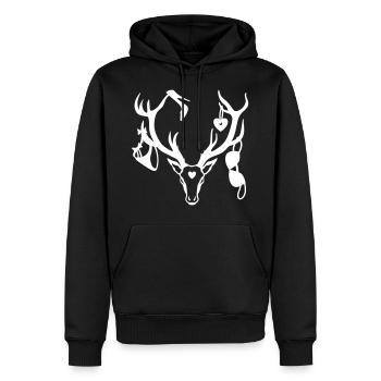 Hirsch mit Beute / Brunftzeit 1c - Männer Premium Bio Hoodie - Schwarz - Vorne - Nico (187cm)