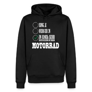 In einer Beziehung mit meinem Motorrad - Männer Premium Bio Hoodie - Schwarz - Vorne - Nico (187cm)
