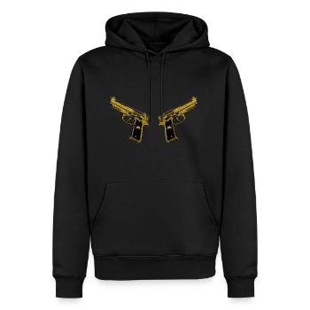 Golden Pistols - Goldene Pistolen Waffenbesitzer - Männer Premium Bio Hoodie - Schwarz - Vorne - Nico (187cm)