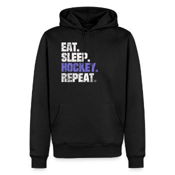 EAT SLEEP HOCKEY REPEAT EISHOCKEY SPRÜCHE GESCHENK - Männer Premium Bio Hoodie - Schwarz - Vorne - Nico (187cm)