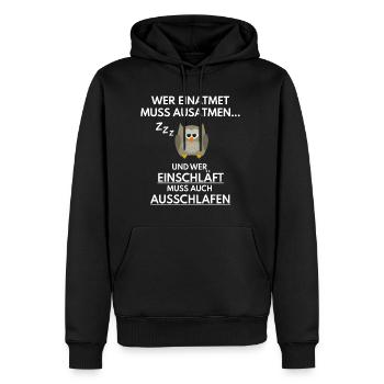 Einschlafen vs. Ausschlafen - Schlafmütze Eule Uhu - Männer Premium Bio Hoodie - Schwarz - Vorne - Nico (187cm)
