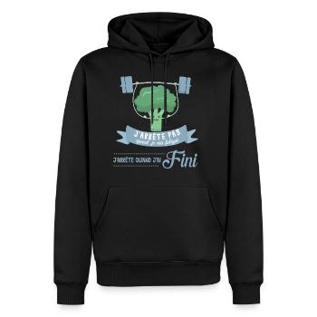 J'arrête quand J'ai fini - Sweat à capuche Premium bio Homme - noir - Devant - Nico (187cm)