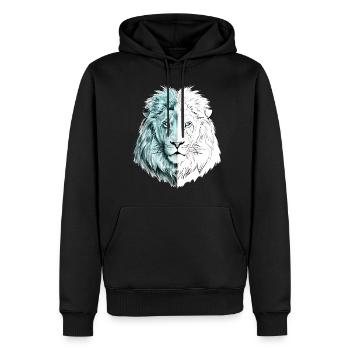 Ein gezeichneter hübscher Löwe in Blau und Weiß - Männer Premium Bio Hoodie - Schwarz - Vorne - Nico (187cm)