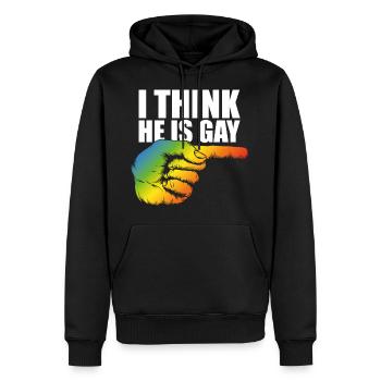 Ich glaube er ist schwul - Männer Premium Bio Hoodie - Schwarz - Vorne - Nico (187cm)