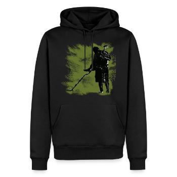 Ein Schatzsucher mit dem Metalldetektor und Spaten - Männer Premium Bio Hoodie - Schwarz - Vorne - Nico (187cm)