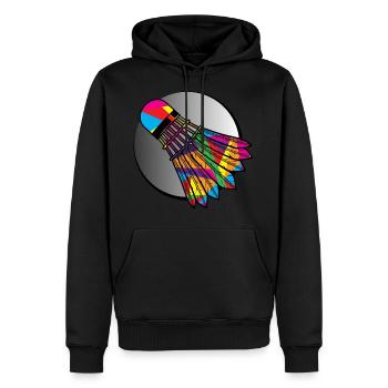 Badminton coloré - Sweat à capuche Premium bio Homme - noir - Devant - Nico (187cm)