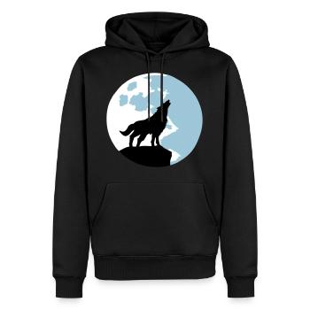 Wolf und Vollmond - Männer Premium Bio Hoodie - Schwarz - Vorne - Nico (187cm)