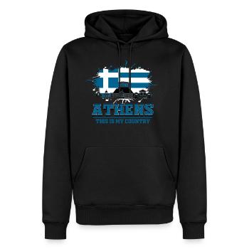 Athens - Men’s Premium Organic Hoodie - black - Front - Nico (187cm)
