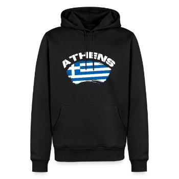 Athen - Männer Premium Bio Hoodie - Schwarz - Vorne - Nico (187cm)