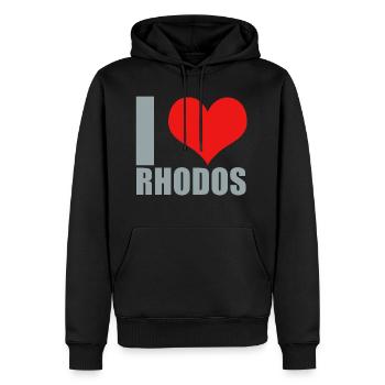 Rhodos - Männer Premium Bio Hoodie - Schwarz - Vorne - Nico (187cm)