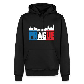 Prag - Männer Premium Bio Hoodie - Schwarz - Vorne - Nico (187cm)