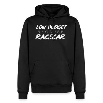 LOW BUDGET because RACECAR - Männer Premium Bio Hoodie - Schwarz - Vorne - Nico (187cm)