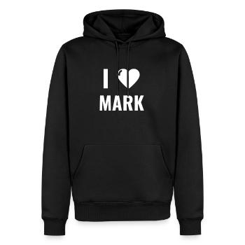 J'aime la chemise fan de Mark - Sweat à capuche Premium bio Homme - noir - Devant - Nico (187cm)