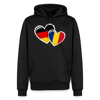 GERMAN ROMANIAN FLAG HEARTS LOVE - Men’s Premium Organic Hoodie - black - Front - Nico (187cm)