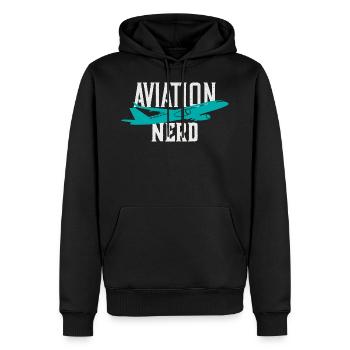 Aviation Nerd - Hobby Pilot - Männer Premium Bio Hoodie - Schwarz - Vorne - Nico (187cm)