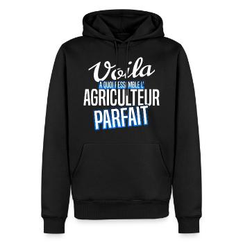 Agriculteur - Sweat à capuche Premium bio Homme - noir - Devant - Nico (187cm)