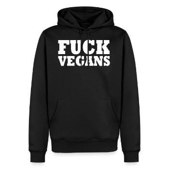 Fuck Vegans - Männer Premium Bio Hoodie - Schwarz - Vorne - Nico (187cm)