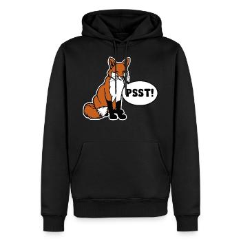 Schweigefuchs PSST! - Männer Premium Bio Hoodie - Schwarz - Vorne - Nico (187cm)
