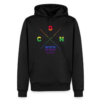 CGN Köln Mülheim Veedel Koordinaten Gay Pride CSD - Männer Premium Bio Hoodie - Schwarz - Vorne - Nico (187cm)