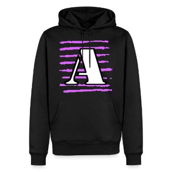 noir blanc violet rayé a - Sweat à capuche Premium bio Homme - noir - Devant - Nico (187cm)