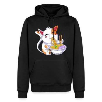 Cat Eating Ramen - Men’s Premium Organic Hoodie - black - Front - Nico (187cm)