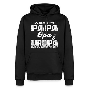 Ich Habe Drei Titel Papa Opa Und Uropa - Männer Premium Bio Hoodie - Schwarz - Vorne - Nico (187cm)