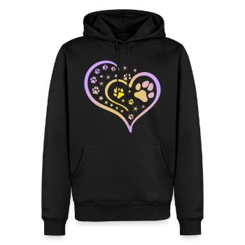 Buntes Herz mit Pfoten und Sternen - Männer Premium Bio Hoodie - Schwarz - Vorne - Nico (187cm)