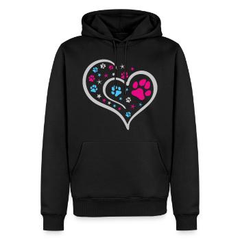 Buntes Herz mit Pfoten und Sternen - Männer Premium Bio Hoodie - Schwarz - Vorne - Nico (187cm)