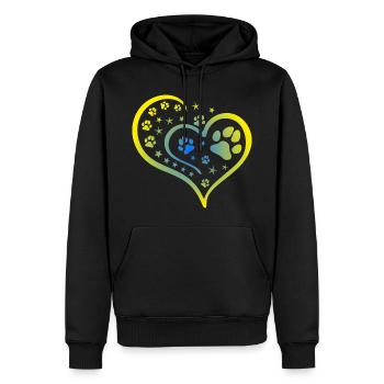 Buntes Herz mit Pfoten und Sternen - Männer Premium Bio Hoodie - Schwarz - Vorne - Nico (187cm)