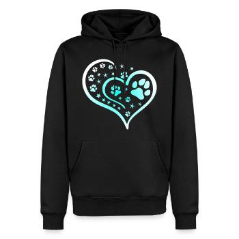 Buntes Herz mit Pfoten und Sternen - Männer Premium Bio Hoodie - Schwarz - Vorne - Nico (187cm)
