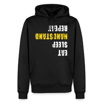 Mange, Dors, Équilibre Mains, Gymnastique répétée - Sweat à capuche Premium bio Homme - noir - Devant - Nico (187cm)