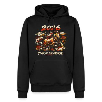 Année du Cheval 2026 - Nouvel An Chinois Vintage - Sweat à capuche Premium bio Homme - noir - Devant - Nico (187cm)