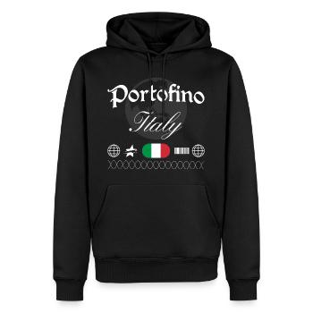 Portofino, Italie, souvenir de voyage streetwear - Sweat à capuche Premium bio Homme - noir - Devant - Nico (187cm)