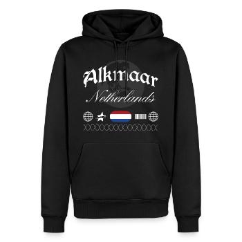 Souvenir de voyage streetwear Alkmaar Pays-Bas - Sweat à capuche Premium bio Homme - noir - Devant - Nico (187cm)