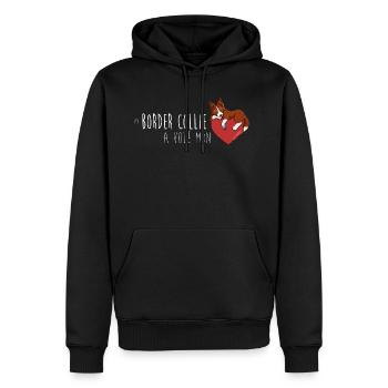 Border Collie Coeur - Rouge - Sweat à capuche Premium bio Homme - noir - Devant - Nico (187cm)