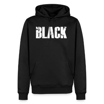 BLACK vintage Schriftzug in weiß - Männer Premium Bio Hoodie - Schwarz - Vorne - Nico (187cm)