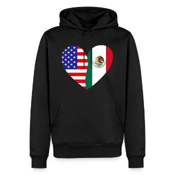 États-Unis Mexique Flag Heart - Sweat à capuche Premium bio Homme - noir - Devant - Nico (187cm)