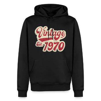 Vintage Est 1970 - Sweat à capuche Premium bio Homme - noir - Devant - Nico (187cm)
